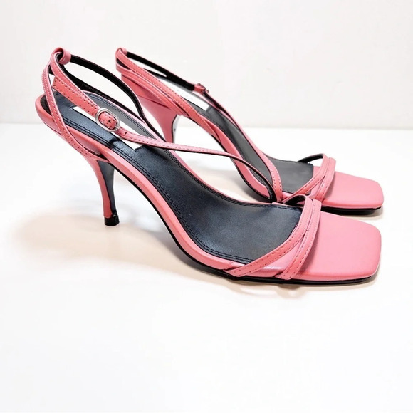 Reiss Bali Leather Strappy Sandal Heel in Coral size 6 - Picture 3 of 8
